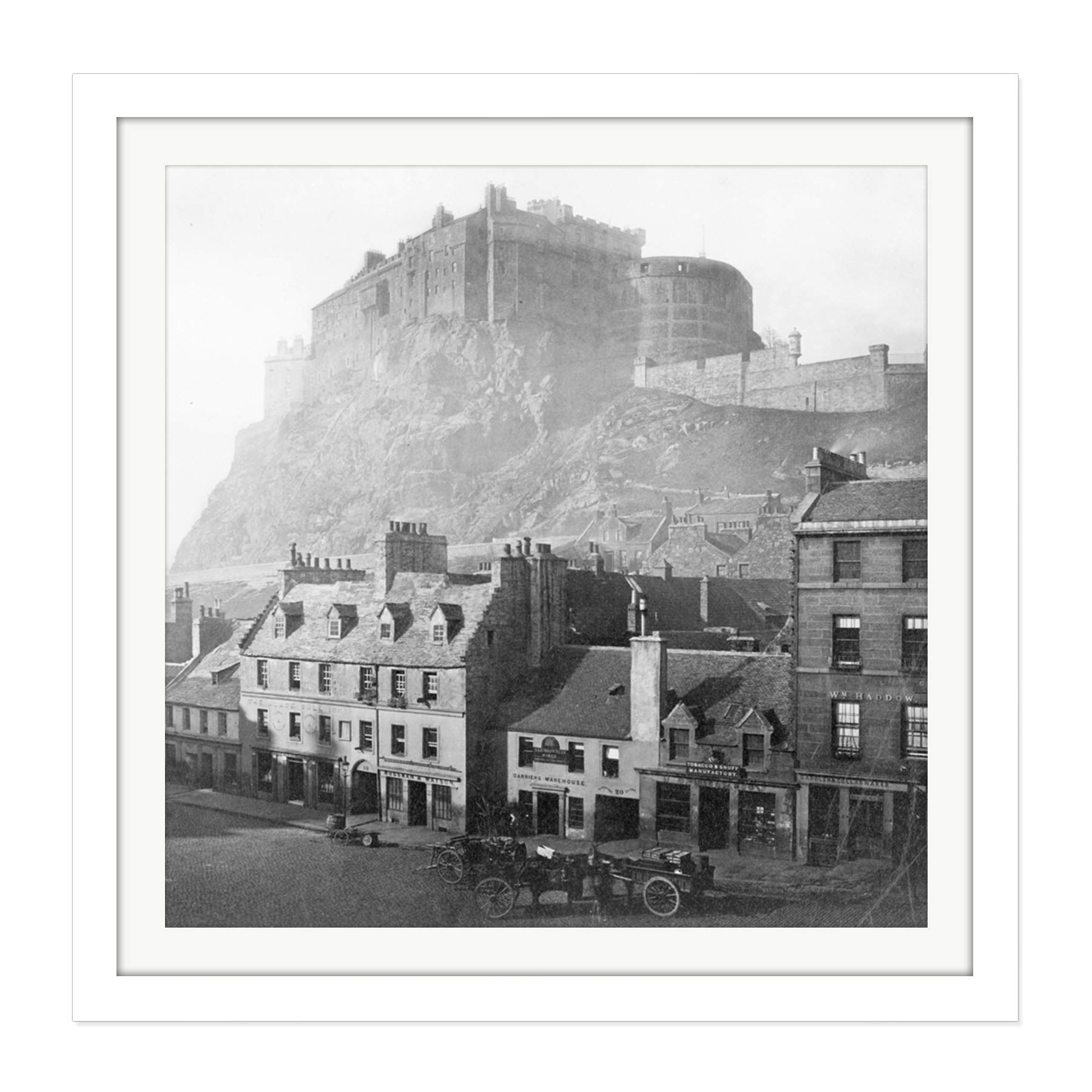 Artery8 Edinburgh Castle Scotland Grassmarket 1860 Photo Square Wooden Framed Wall Art Print Picture 16X16 Inch