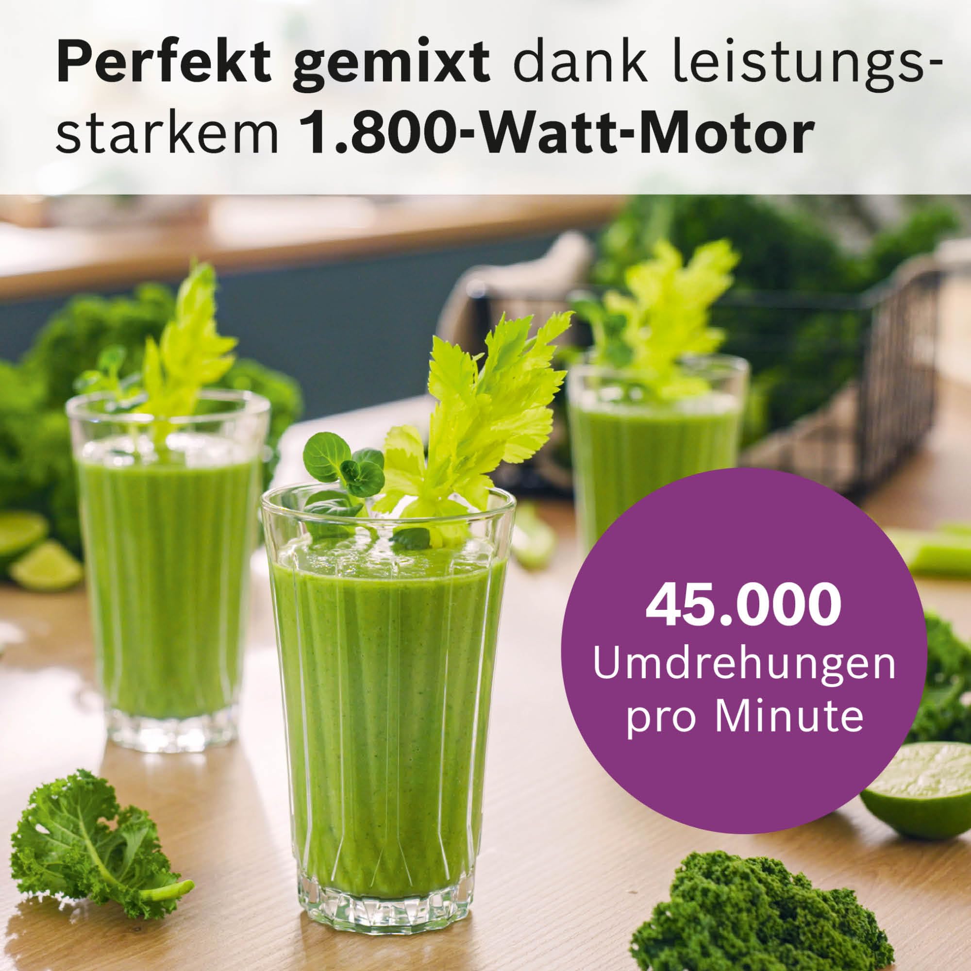 Bosch Highspeed-Standmixer, Smoothie Maker, 45.000 U/min, 6 Programme (inkl heiße Suppe & Reinigung), 2 L Mixbehälter, spülmaschinenfeste Teile, Made in Europe, 1800W, VitaPower Serie 6 MMBD665B1