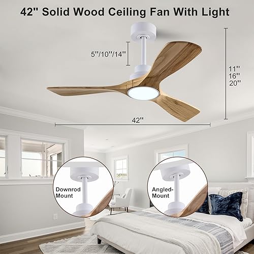 Miniatura 6 de Ventilador de techo de madera de 42 pulgadas con control remoto de luces, motor CC silencioso de 3 aspas, ventiladores de techo para patio, sala de