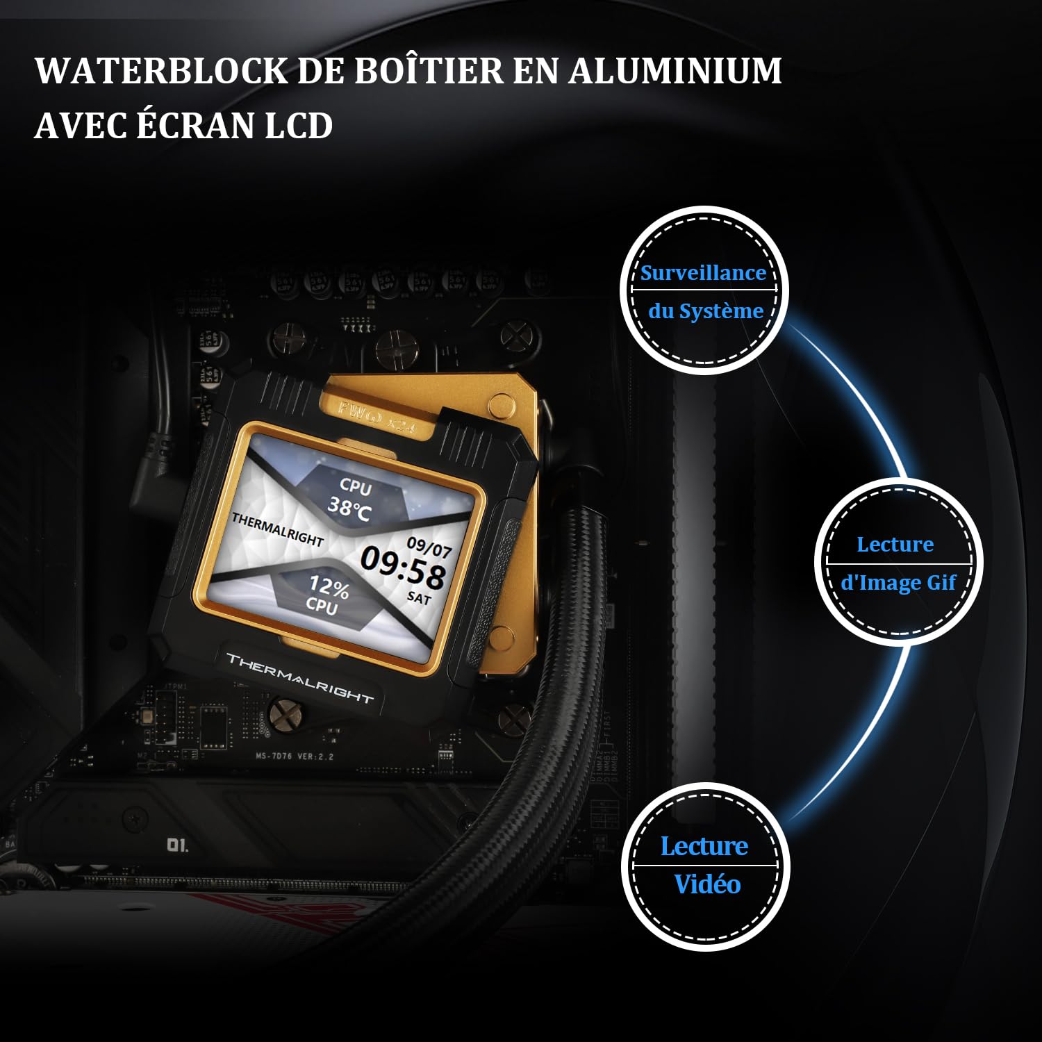 Thermalright FW360 Black Enfriador AIO de CPU, sistema de refrigeración por agua con especificación PC 360, pantalla LCD IPS con resolución de 320 * 240, para AM5 e Intel LGA1700