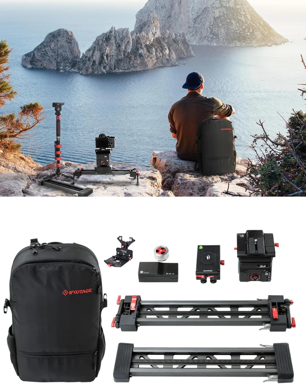 IFOOTAGE Shark Slider Mini Complete, 3 Axis Motorized Camera Slider 84cm/33'' with APP Control for DSLR Camera DV Video Camcorder Film Photography, Soft Backpack & L-Plate Included