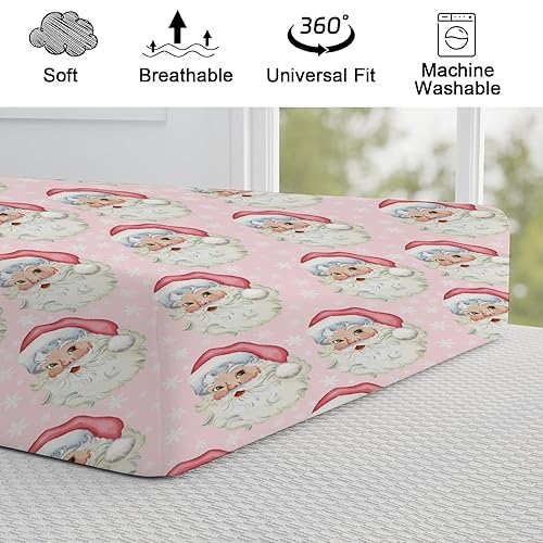 Miniatura 8 de Fundas para cambiador de pañales de Navidad con diseño de Papá Noel, copos de nieve de invierno, color rosa, para niños y niñas, suaves y elásticas,