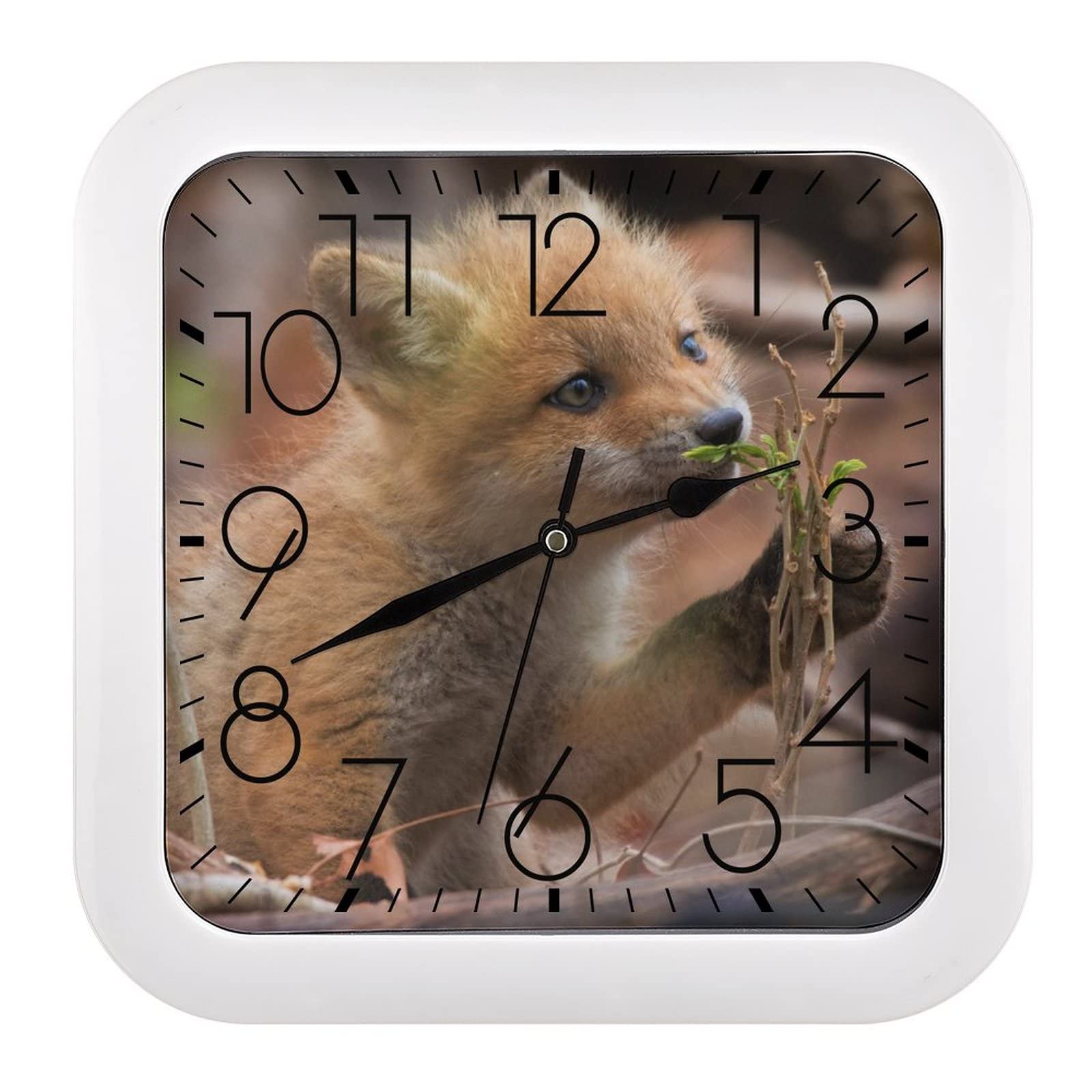 Horloge murale carrée petit renard 26cm grand affichage salon chambre