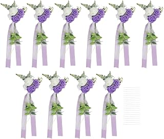 10 sillas de boda con lazos florales para decoración de flores de poliéster en blanco, verde y morado para bodas, fiestas, celebraciones y eventos