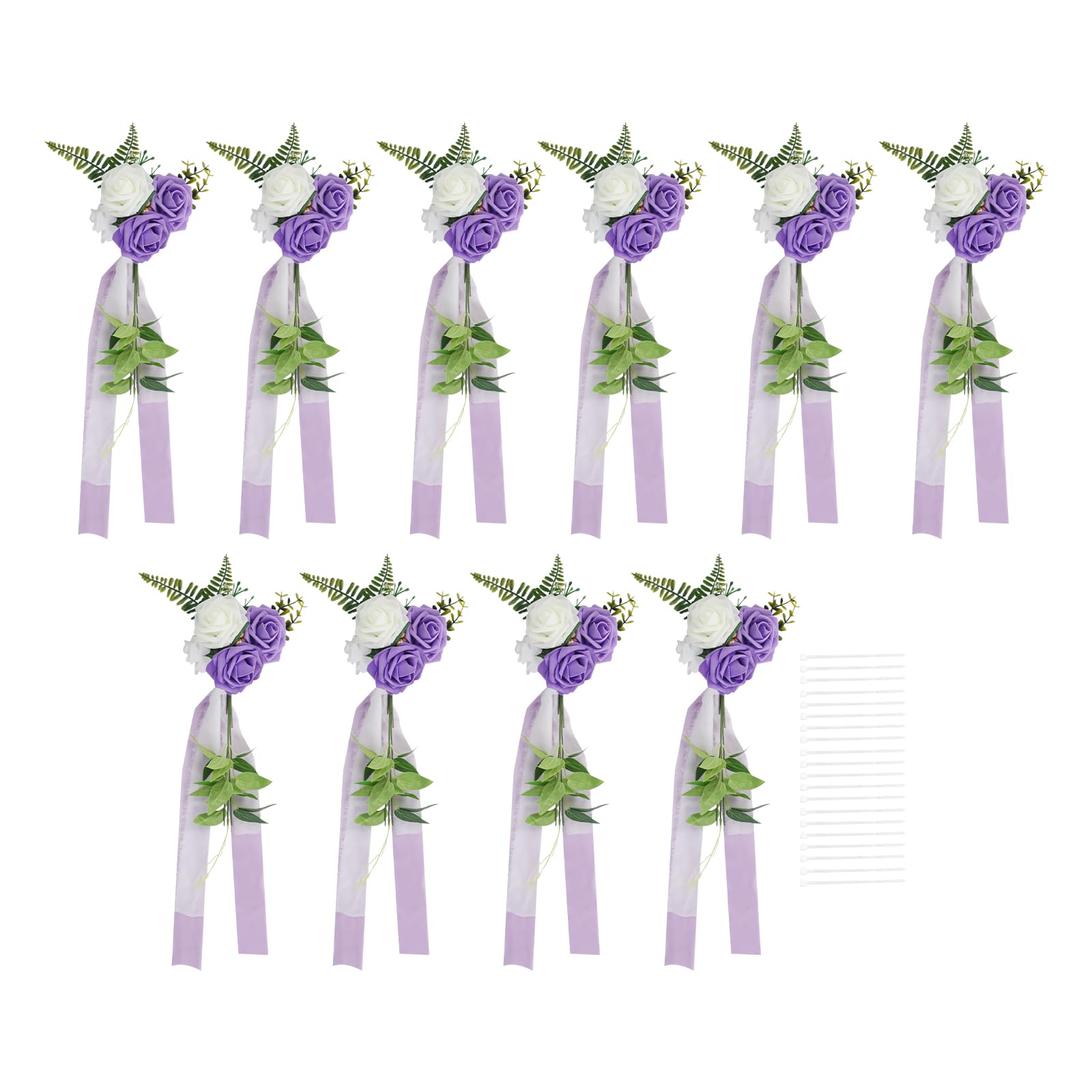 10 PCS Hochzeit Stuhl Blumenschmuck | Blumenschmuck mit Bändern für die Hochzeit Zeremonie Stuhlschleife Dekoration 75cm Für Hochzeitstisch Tischdeko Event Party ﻿ (Weiß+Grün+Violett)