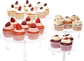 Juvale 4-Piece Round Acrylic Cake Stand Set - 6-, 8-, 10- & 12-Inch Clear - Thick Stackable Cake Risers & Dessert Stands