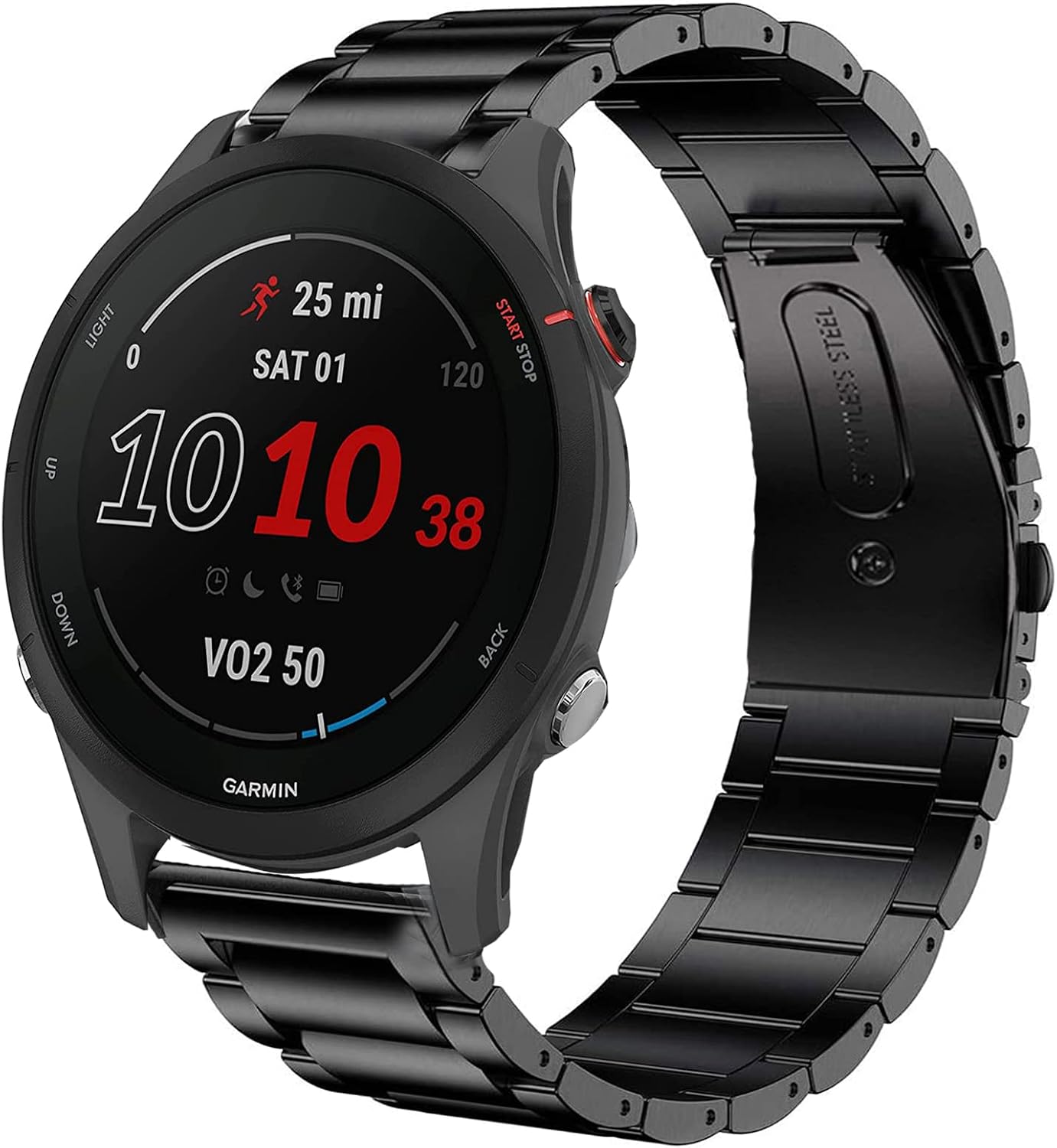 Compatible for Garmin Forerunner 255 Band, Quick Release Stainless Steel Metal Replacement Straps Compatible with Garmin 255 46mm / 255S 41mm Smartwatch (Black, 46mm Case Forerunner 255)
