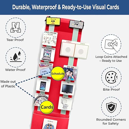 Miniatura 3 de Programa visual para niños 133 tarjetas de plástico duraderas con imágenes y monedas de lazo suave Tabla de rutina diaria y recompensas por tareas