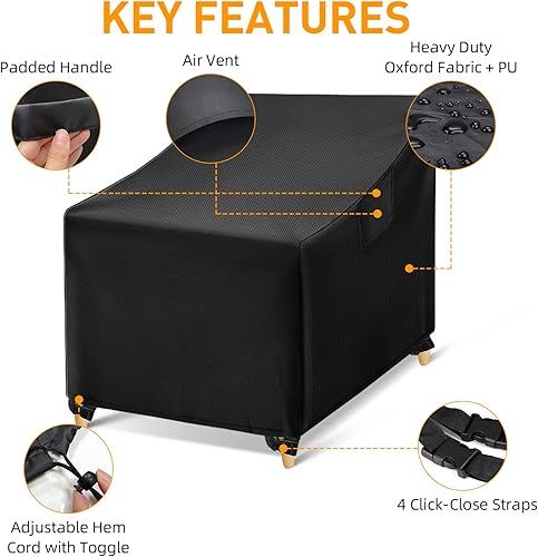 Miniatura 3 de Fundas impermeables para sillas de exterior, fundas negras para muebles de patio, funda de mimbre resistente, para sofá de jardín, paquete de 2