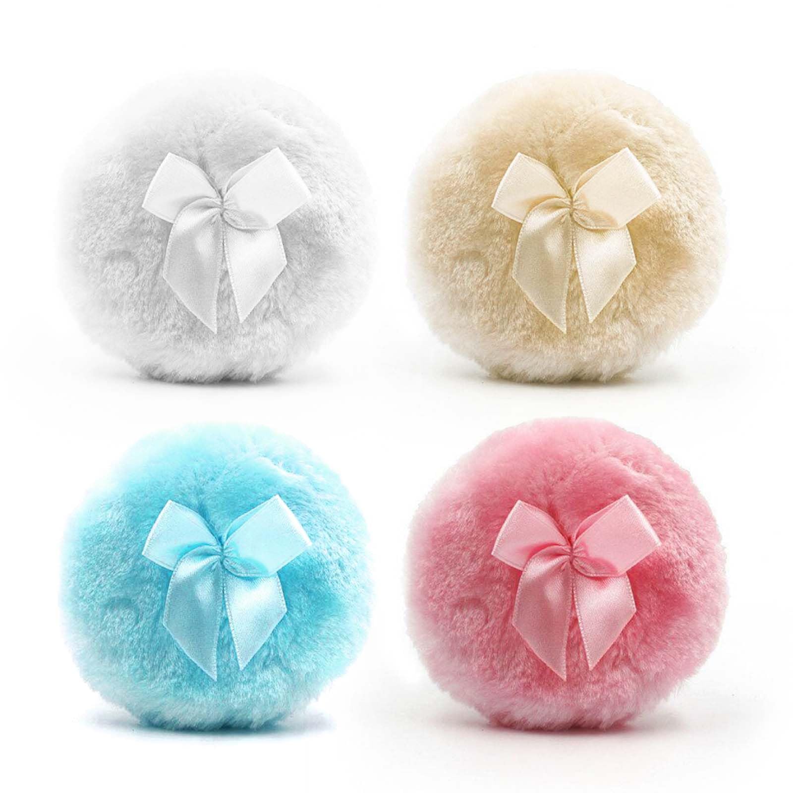 Powder Puff for Talcum Powder - 4 Pack 3.5 Inch Large Reusable Body Powder Puff, Pink, Beige, White, Green