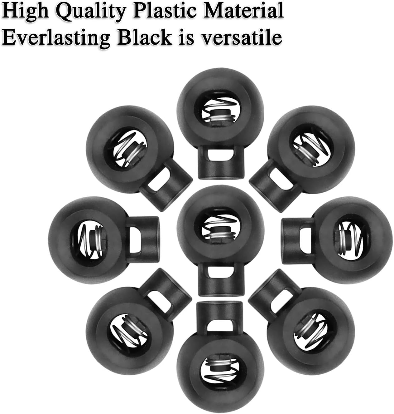 90-Pack Cord Locks for Drawstrings Black Plastic Single Hole Spring Toggle Stopper Cord Rope Cord Clips End for Drawstrings, Paracord