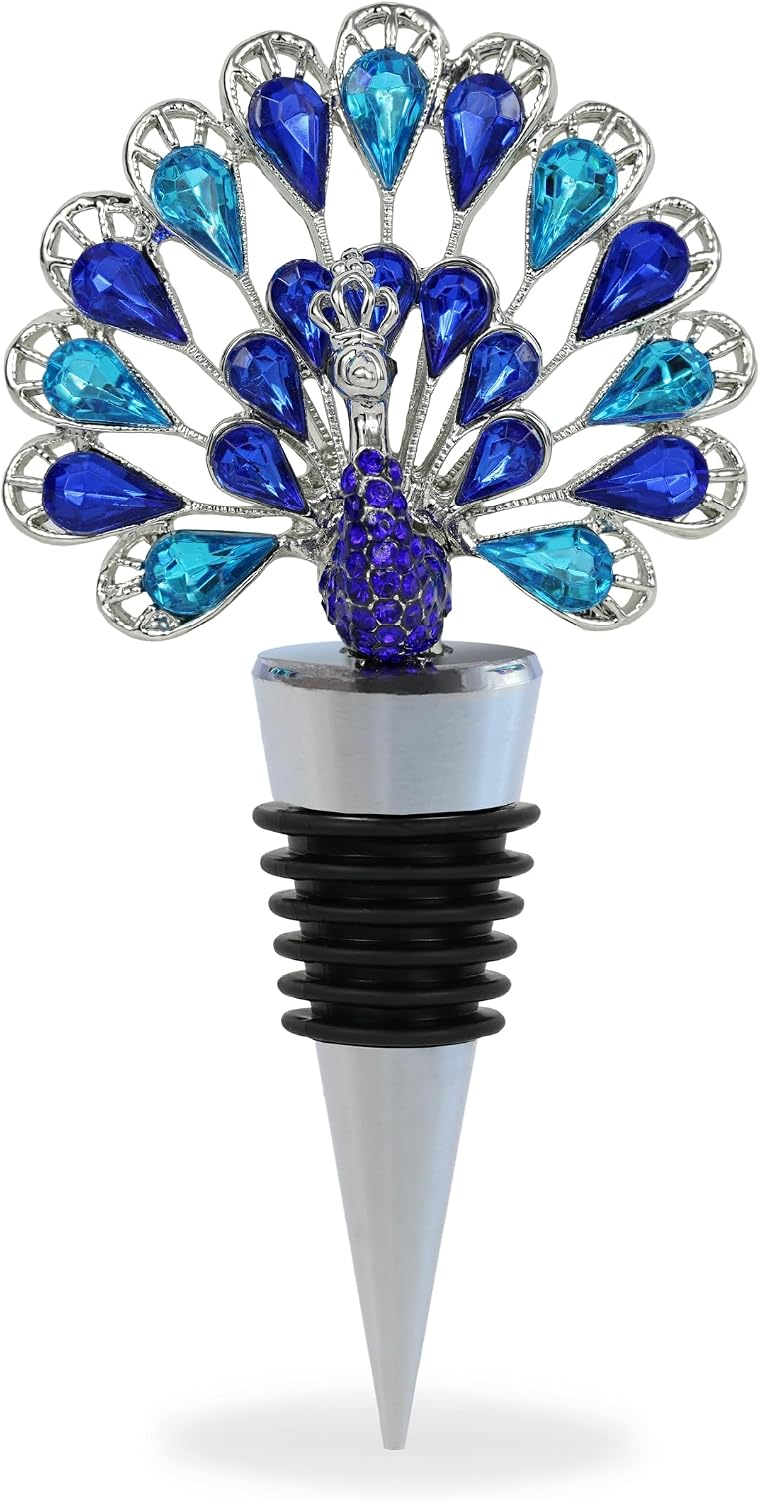 Cheers Silver Cute Peacock Wine Bottle Stopper with Rhinestone Crystals