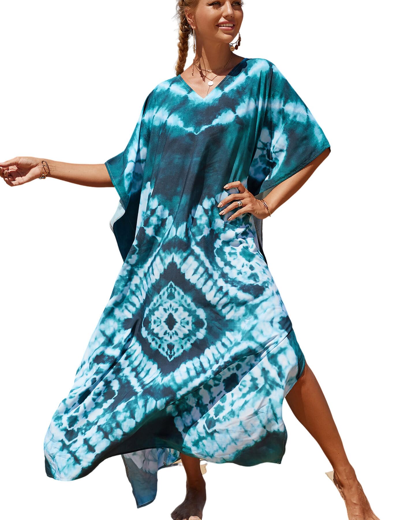 NFVNKJ Women's Plus Size Beach Lounge Kaftan Maxi Dress Swimsuit Coverup for Women