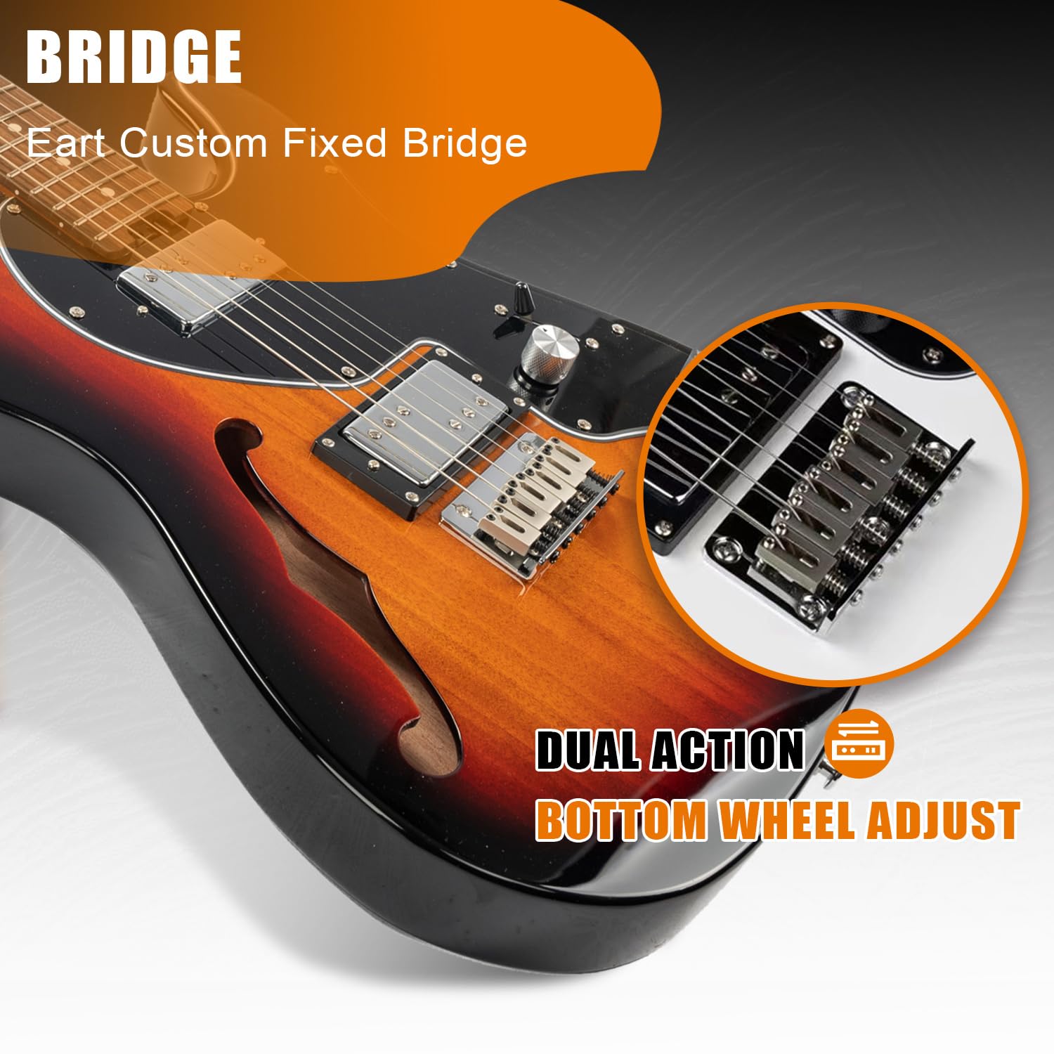 EART Gitary E-TT72 Semi Hollow Humbucker Pickups Stały mostek Gitara elektryczna (Sunburst)