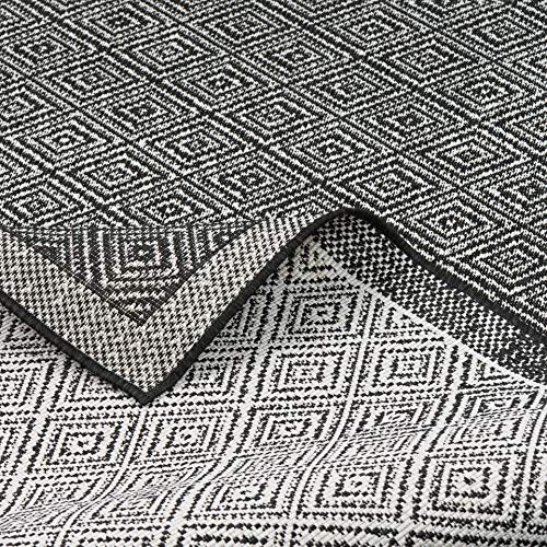 Pergamon Hampton - Alfombra de Interior y Exterior - Doble Cara -Tejido Llano - Negro Moteado - 5 tamaños