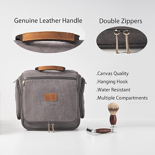 Miniatura 3 de Neceser de lona colgante organizador de maquillaje con gancho de metal resistente, kit de afeitado de viaje, bolsa de cosméticos portátil a granel