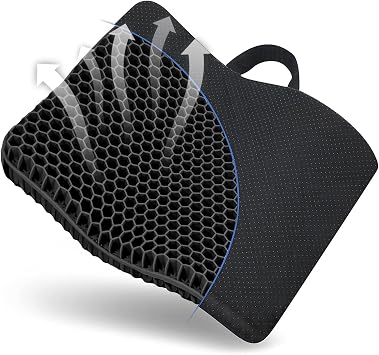 Fzitiy Gel Seat Cushion, for Long Sitting -Double Thick Gel Seat Cushion Breathable Honeycomb Chair Cushion with Non-Slip Cov