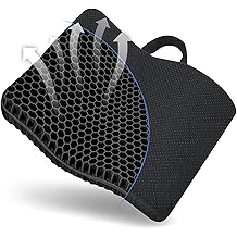Gel Seat Cushion, for Long Sitting -Double Thick Gel Seat Cushion Breathable Honeycomb Chair Cushion with Non-Slip Cover for Office Chair Car, Wheelchair, Long Trips,Relief Sciatica Pain