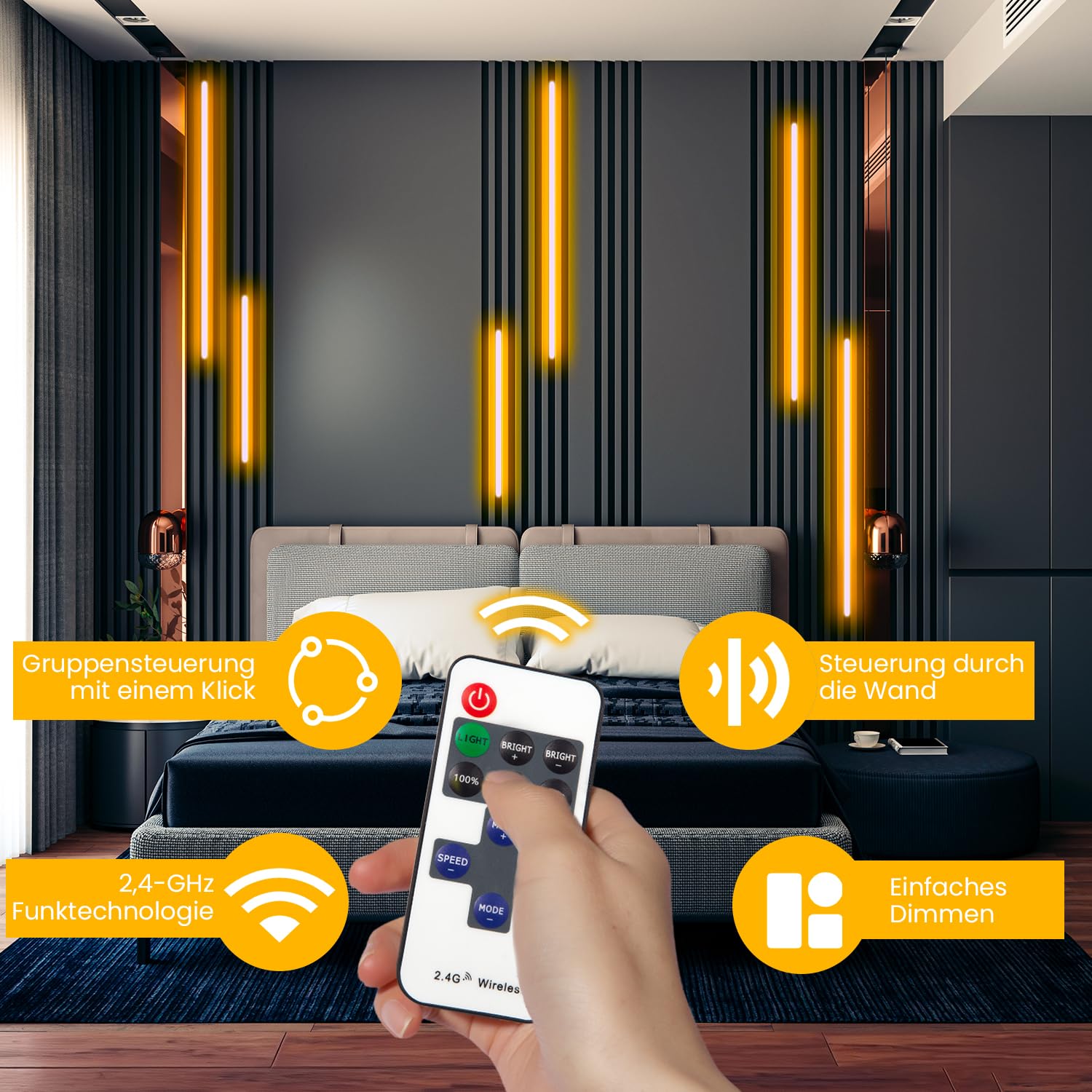SHUNLEE 6 Stück LED Akustikpaneele Beleuchtung, Smart Bluetooth Schwarzer Eingebetteter LED für Akustikpaneele, 10MM Selbstklebend 2700K Warmweiß Wandpaneele Beleuchtung (40cm*2+60cm*2+90cm*2)