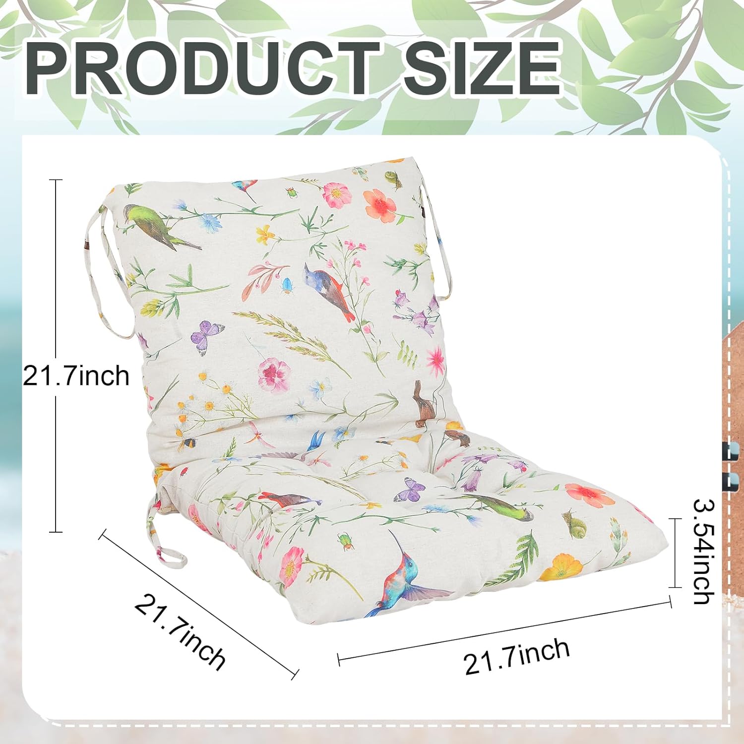barydat 4 pcs outdoor patio chair cushions with back, 21.7 x 43.3 inch decorative dining back cushions with tie buffalo plaid indoor outdoor for patio furniture(colorful,flower) colorful 21.7 x 43.3 x 3.54 inches