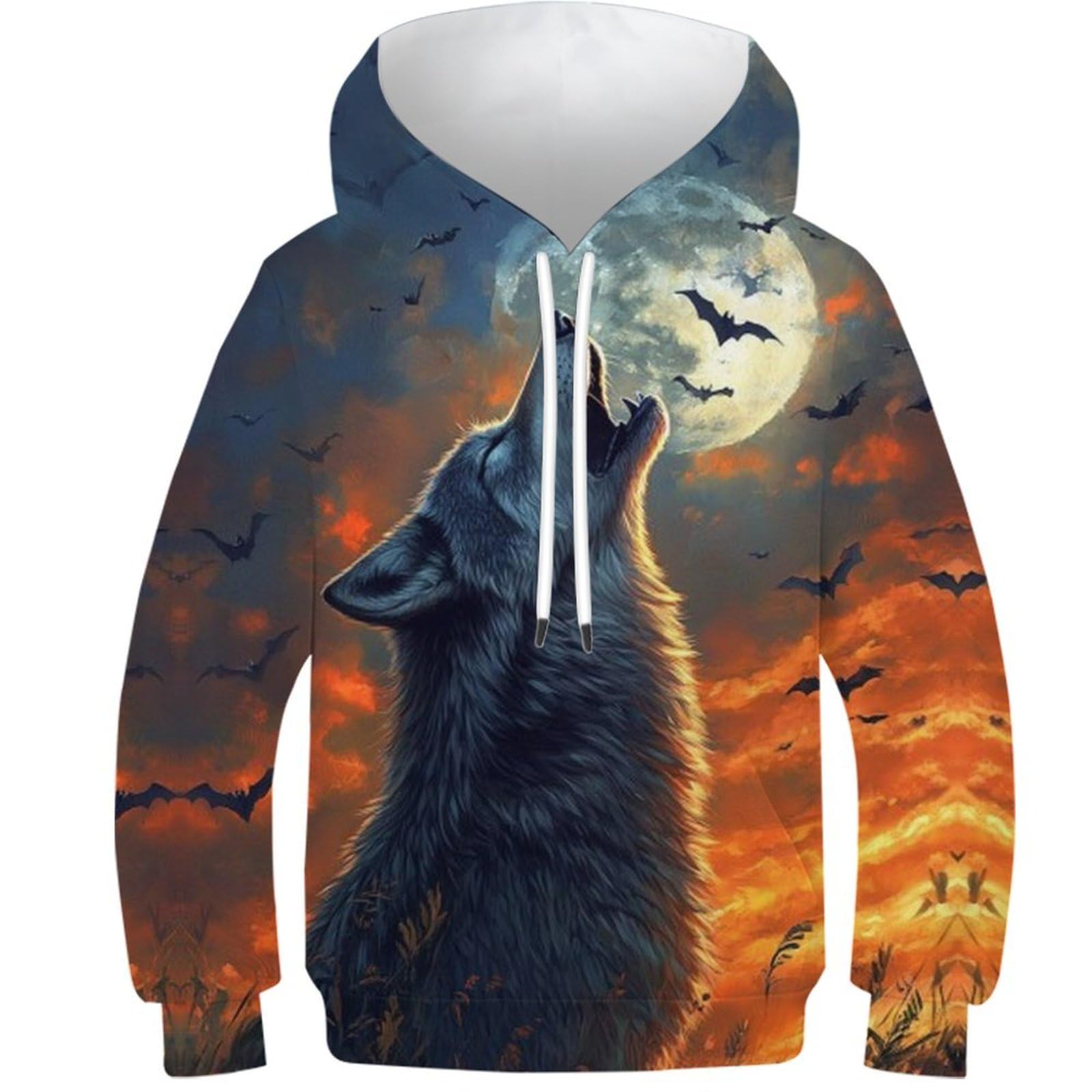 Sweat à capuche loup imprimé 3D avec poche style athlétique décontracté - 8