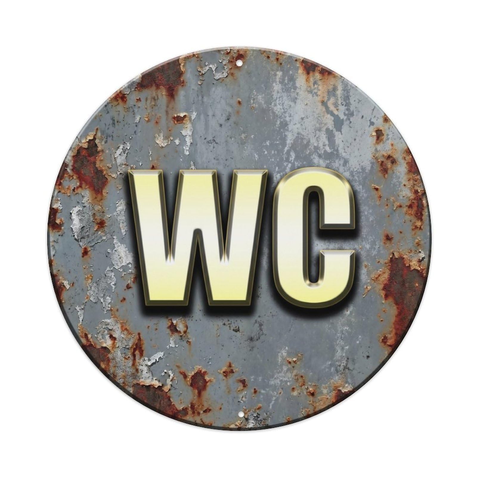 Fqcyn Style Toilet （Wc） Corroded Industrial Plate Metal Tin Sign Plaque Wall Decor For Cafe, Club Bar, Office, Home Garden Round Metal Poster 8X8inch