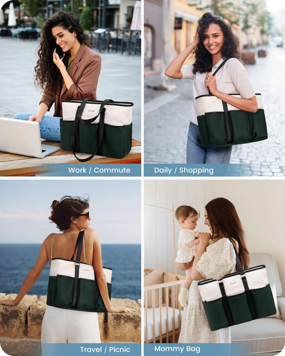 LOVEVOOK 17 Inch Laptop Tote Bag for Women Work, Teacher Tote Bag Nurse Bag, Large Purse Handbag With Trolley Sleeve & Large Cup Holder - Image 9