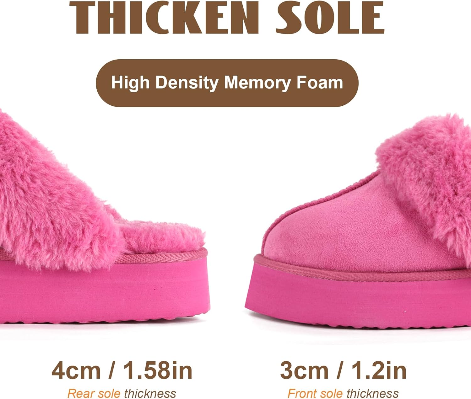 OOW Fuzzy Platform Slippers for Women - Women's Casual Winter House Slippers - Brown, Faux Fur & Shearling Blend - Women's Size - Image 6