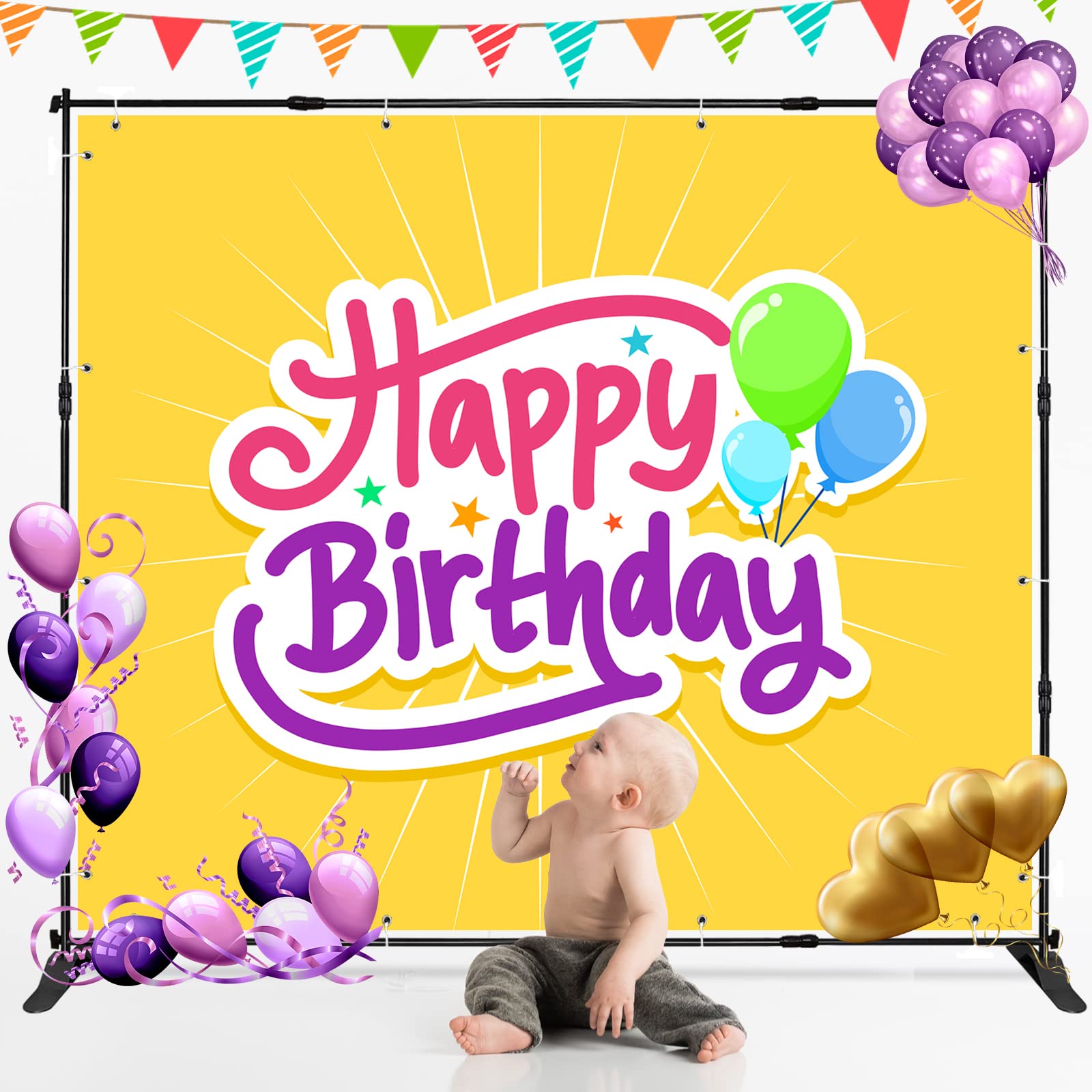 iElyiEsy Step and Repeat Backdrop Stand Kit 10x8FT Adjustable Telescopic Display Background Photo Banner Stand for Parties, Photoshoot, Photography, Trade Show with Carrying Bag