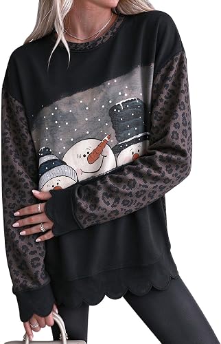 Christmas Sweatshirts for Women Presents Snowflake Scalloped