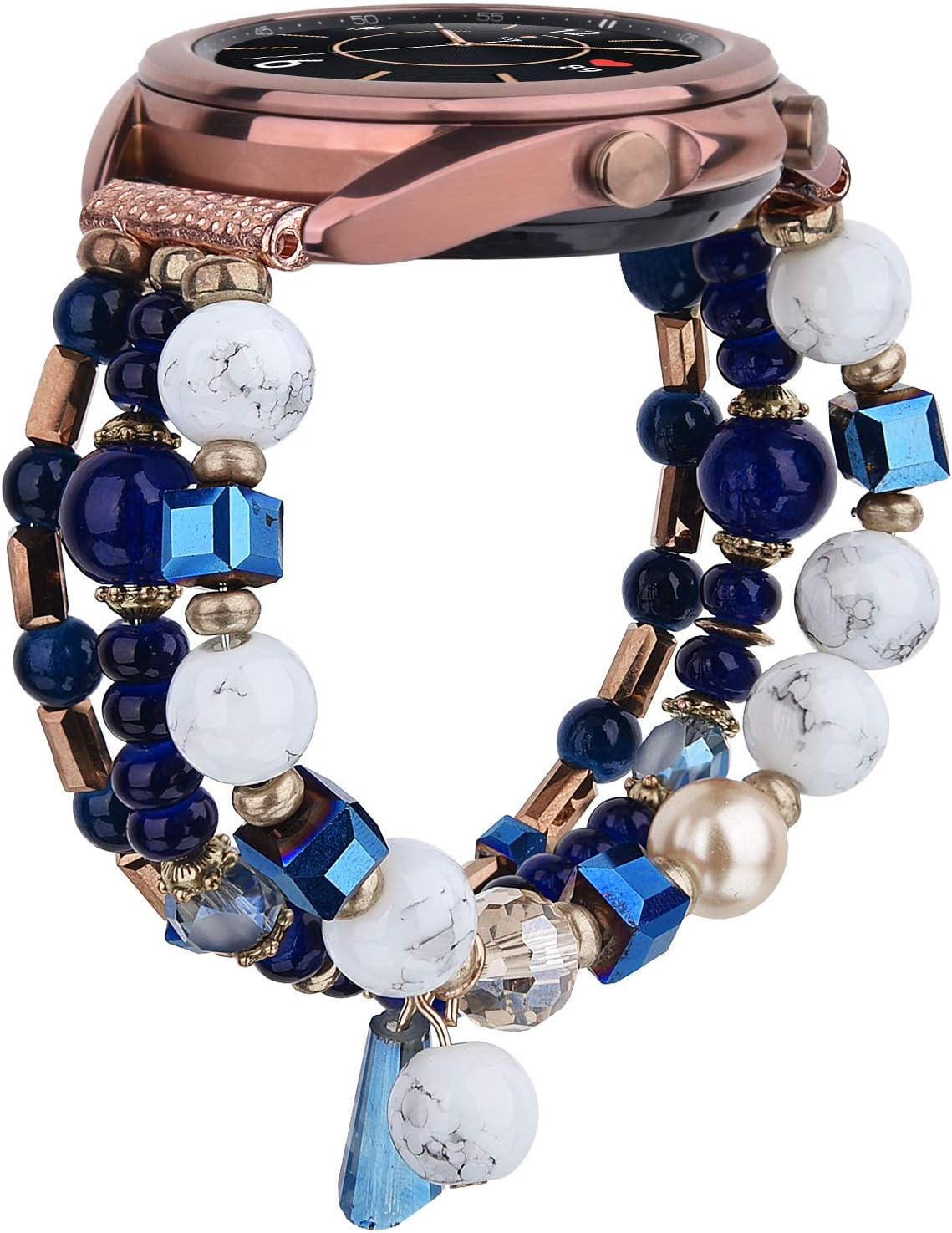 MOFREE Compatible for Samsung Galaxy Watch 3 41mm/Watch 4 40mm 44mm/Watch 4 Classic 42mm 46mm Bands Women, 20mm Handmade Fashion Elastic Beaded Bracelet Replacement for Galaxy Watch 42mm/Active/Active 2 (Blue)