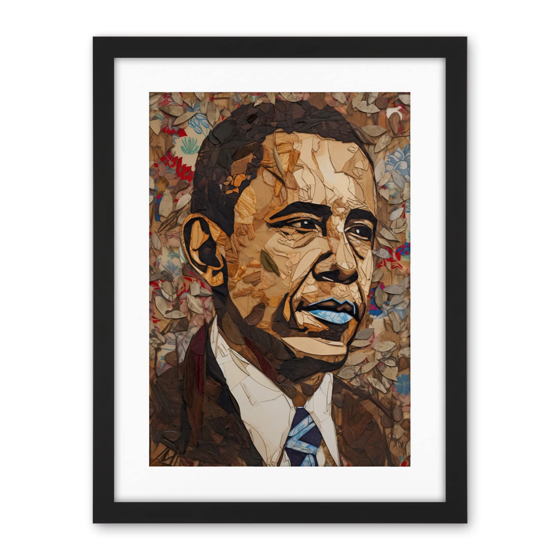 Artery8 Barack Obama Collage Art Portrait Artwork Framed Wall Art Print 18X24 Inch