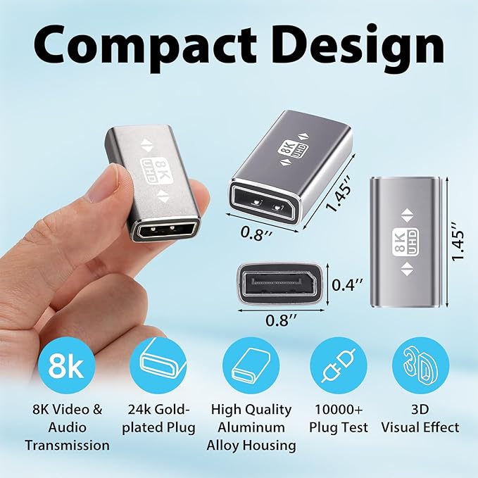2 Pack Adaptador DisplayPort Hembra a Hembra 8K 60Hz Coupler Cyberguys miniatura 6