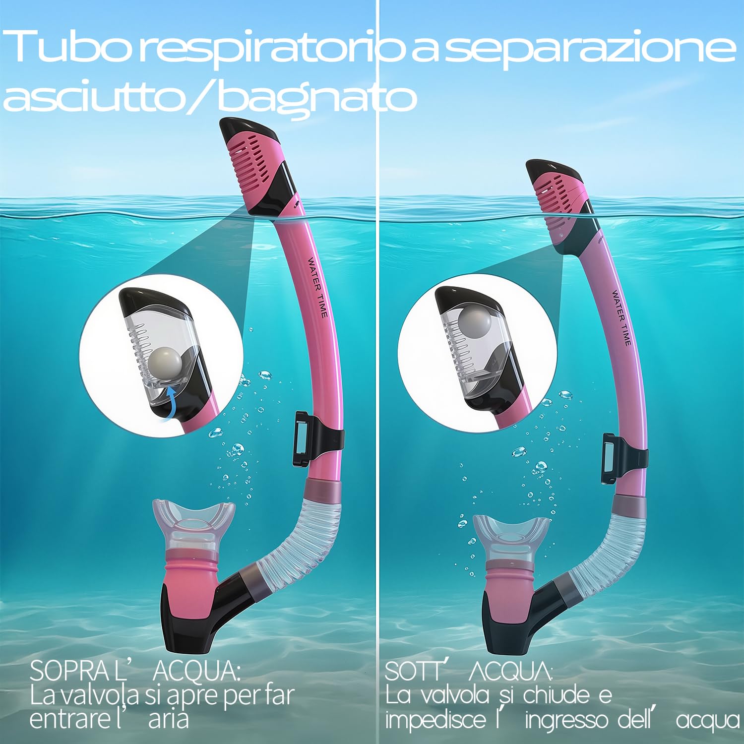 Set Snorkel Adultos – Máscara Cristal Templado, Tubo Seco con Válvula de Purga, Antivaho, Sellado Antifugas 12+