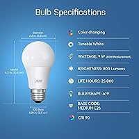 Vista 2 de Feit Electric A19 Smart LED Light Bulb, 60W Equivalent, Dimmable, RGBW Color Changing, Alexa & Google Home Compatible, 2.4GHz Wi-Fi Enabled, 800