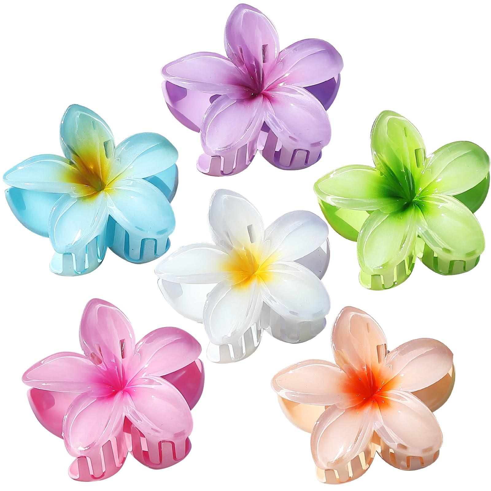 Sisiaipu Hawaiian Plumeria Hair Accessories - 6 Pack Large Claw Clips for Thick and Thin Hair Beach Tropical Hair Clips for Women Girls