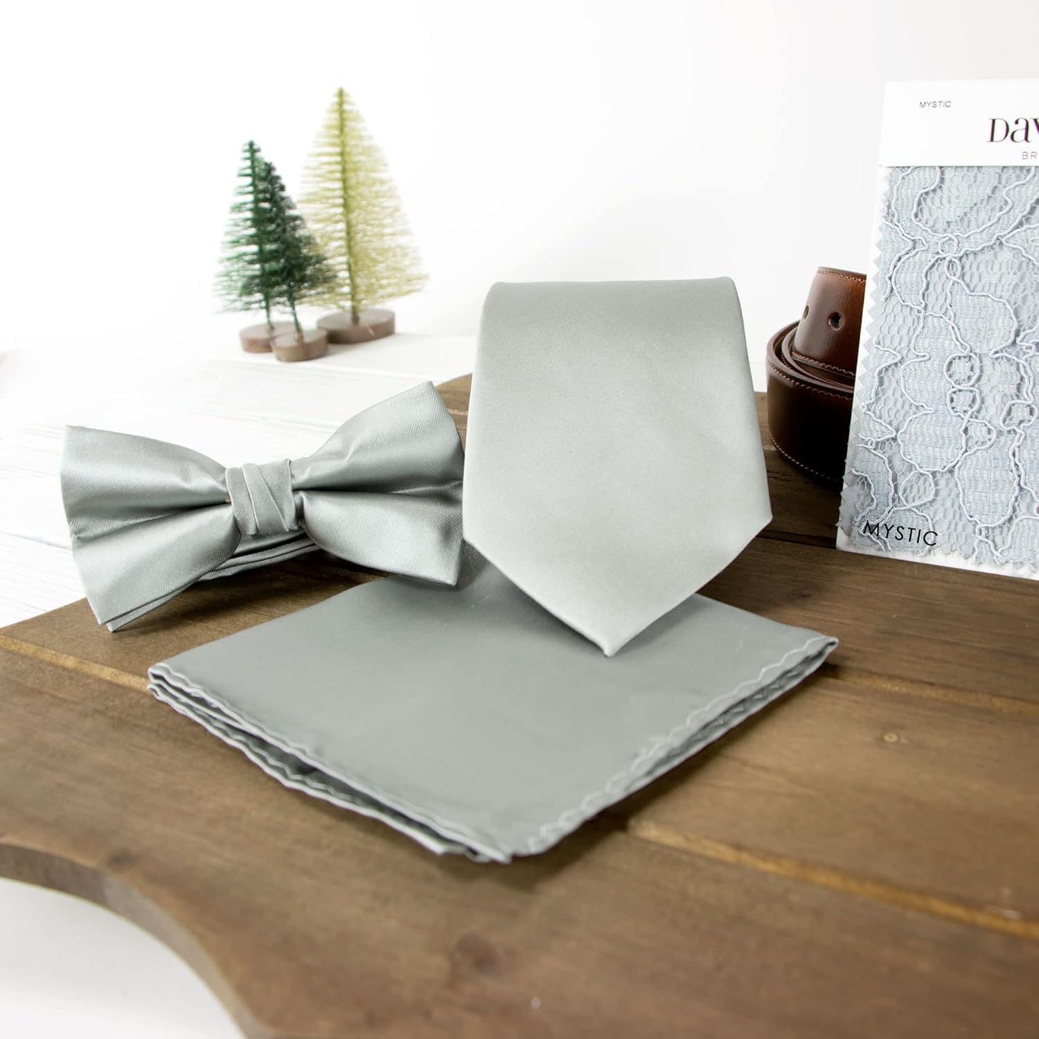 Spring Notion Men's Solid Color Satin Microfiber Tie, Regular and Skinny Width Skinny (2.5 inch) Silver