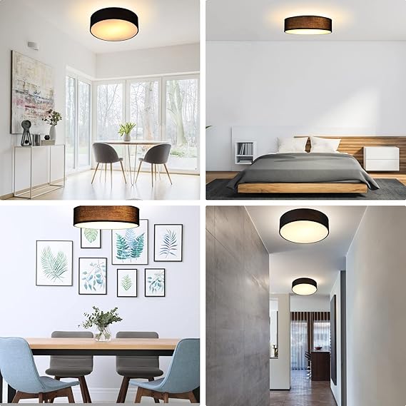 Monzana MONZANA® Plafondlamp 40W Rond 30cm Stof Fitting E27 Modern Woonkamer Slaapkamer Plafonnière Zwart photo 2