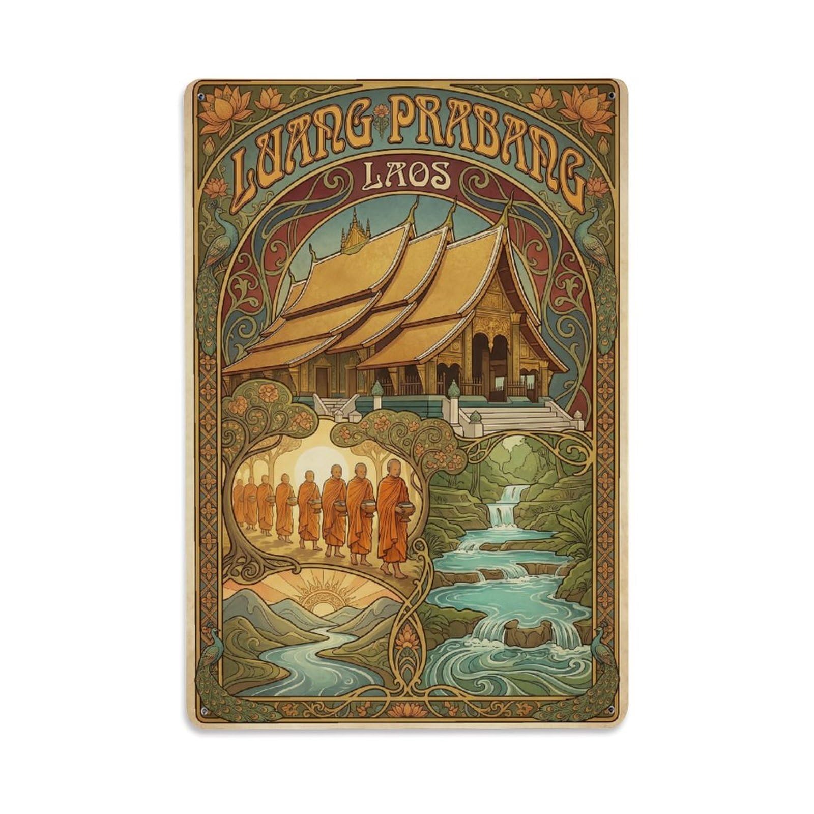 Gead 8X12inch Style Travel Retro Laos Luang Prabang Metal Tin Sign