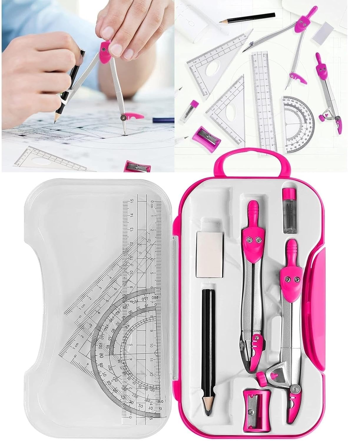 コンパスセット 数学幾何学キット 分度器コンパスセット 三角定規 文房具 消しゴム 描画ツール エンジニアリング オフィスツール コ