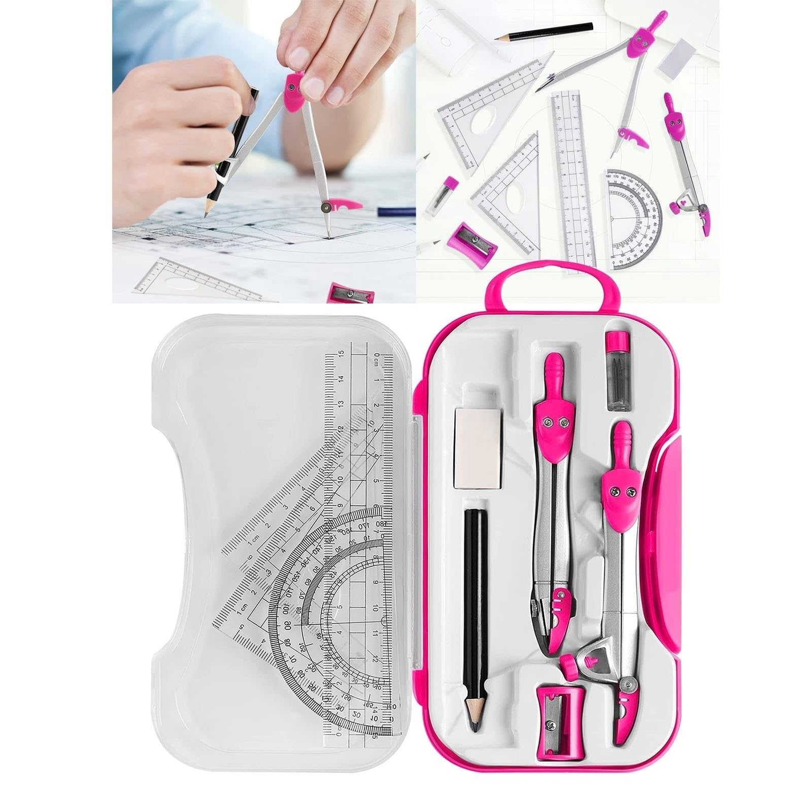 Ensemble d'outils de géométrie : Compas, rapporteur, équerre, règle, etc. Matériel de Dessin et d'ingénierie.