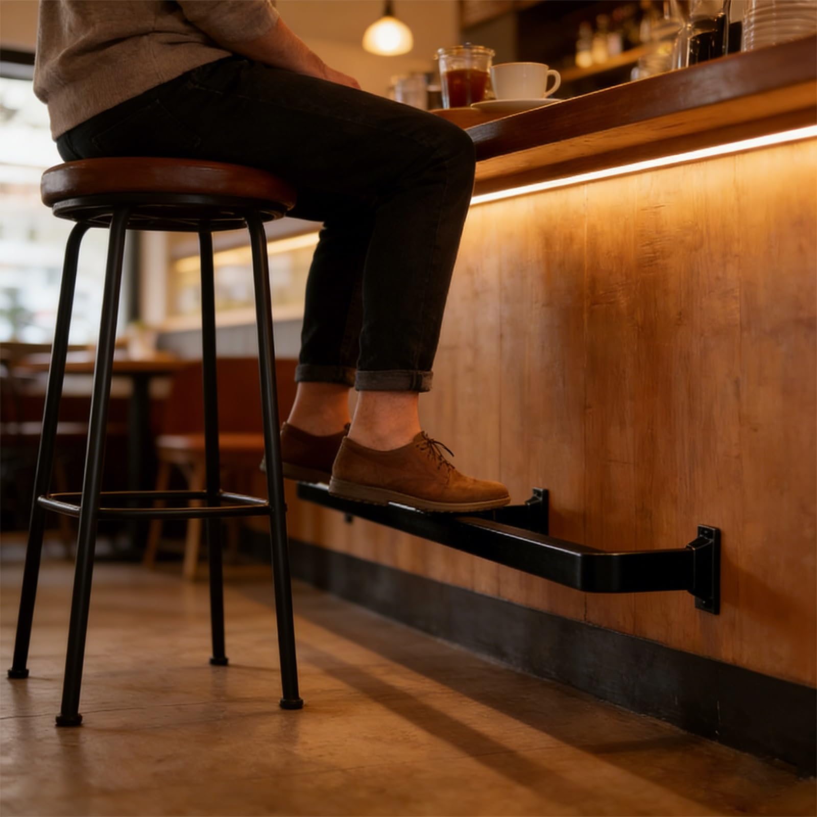 Kit de rail de pied de bar robuste carré en acier inoxydable avec finition satinée avec matériel de support, repose-pied plat sous le comptoir pour la maison, la cuisine, le restaurant, le bar