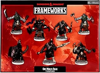 D&D Frameworks: Orcs – 7 Unpainted/Unprimed Dungeons and Dragons Miniatures by WizKids – Compatible with DND and Other Tabletop RPG Games TTRPG