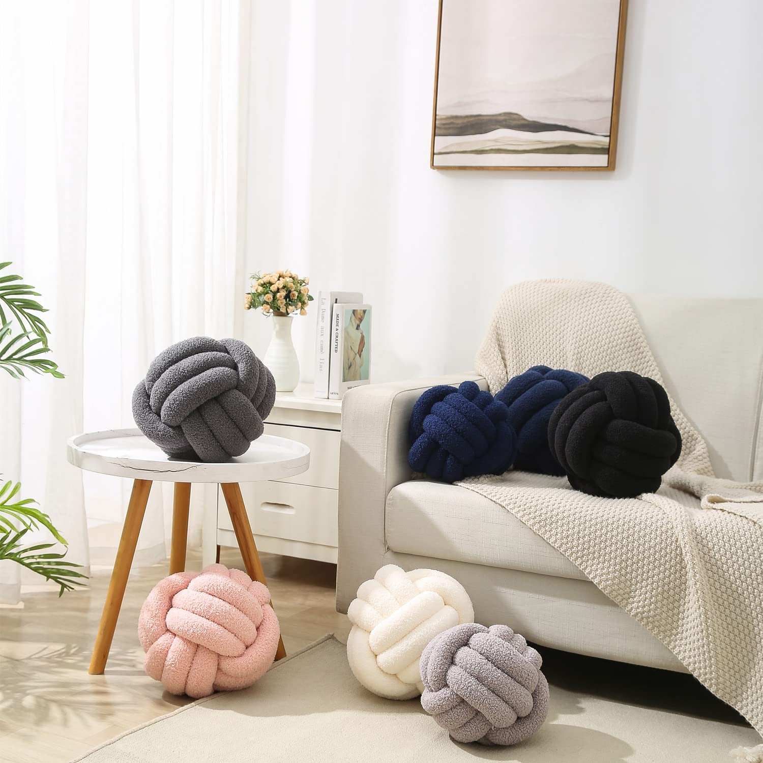 Knoten-Kissenball, Sherpa-Kissen, dekoratives Plüschkissen, weiches, rundes Wurfkissen, geknotetes Kissen für Bett, Couch, Sofa