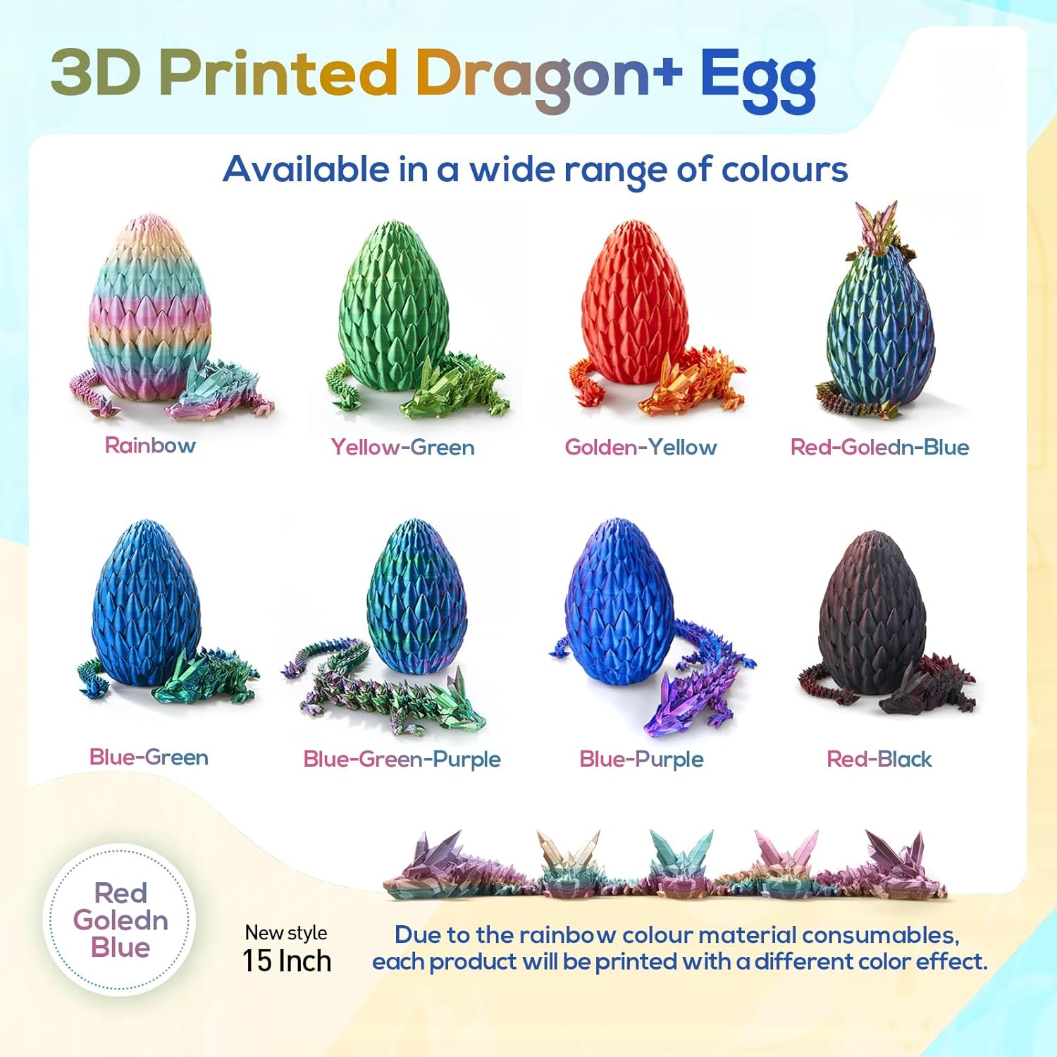 15''3D Printed Dragon Egg,Prefilled Easter Eggs Basket Stuffers,Stuffed Egg Hunt Fillers with Easter Toys,Dragon Eggs with Dragon Inside,Surprise Dragon Egg Toy for 5-7 4-6 8-12 Year Old Boys Kid Girl