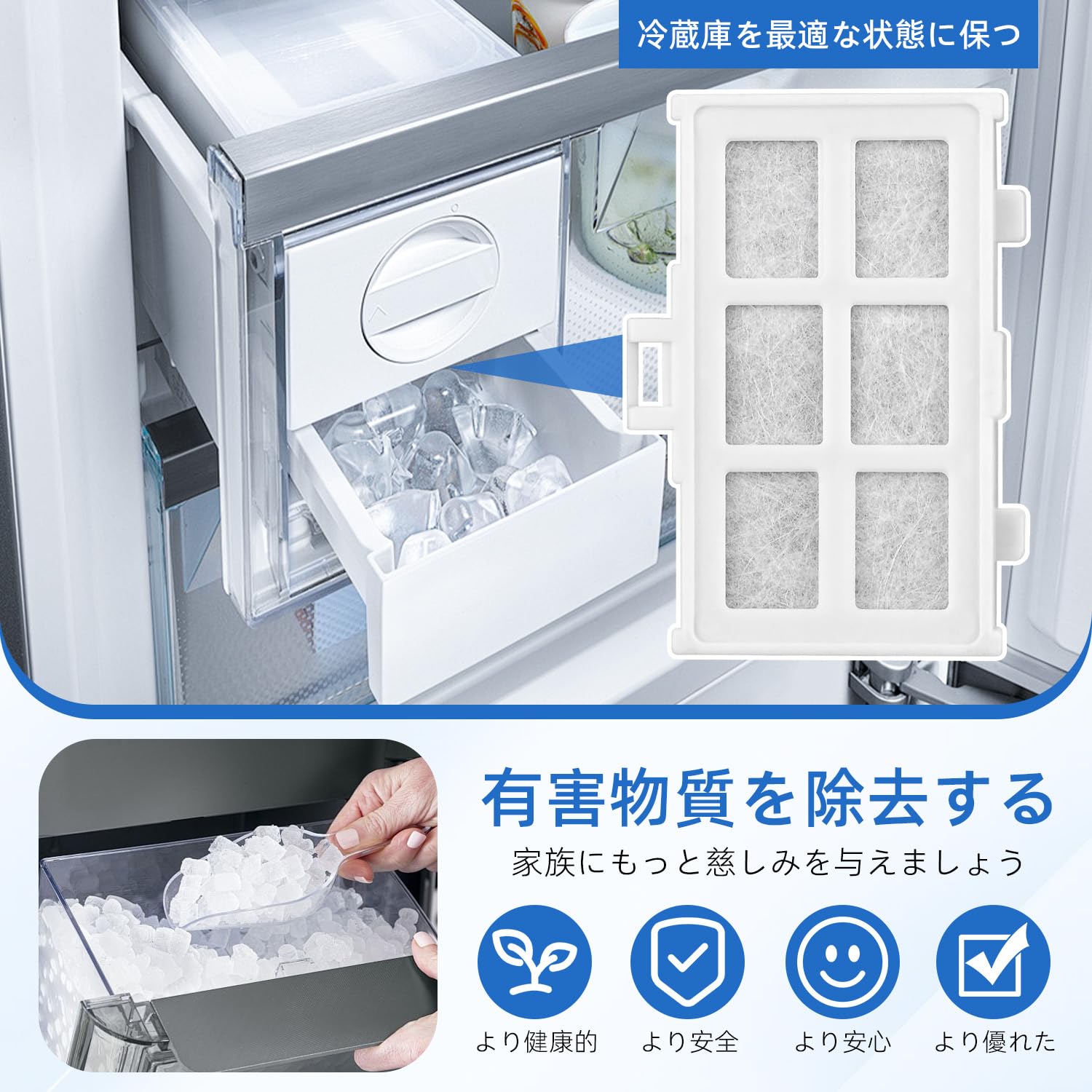 【RHOOZ】日立用 製氷機 フィルター 2個入り RJK-30 日立 冷蔵庫 製氷機 フィルター 抗菌 无味 兼容品 R-CS44MVP2/ R-CS44MVP2L /R-CS44PAM/R-C5700 /R-C6200 /R-C6700/R-CK40MPAM /R-CK40RPAM (2個入り) - 3