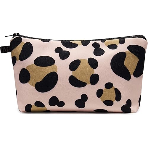 WANDF Cosmetic Bag for Women Makeup bag Organizer Small Mini Makeup Pouch for Purse Water Resistant Girls Gift (Brown Leopard)