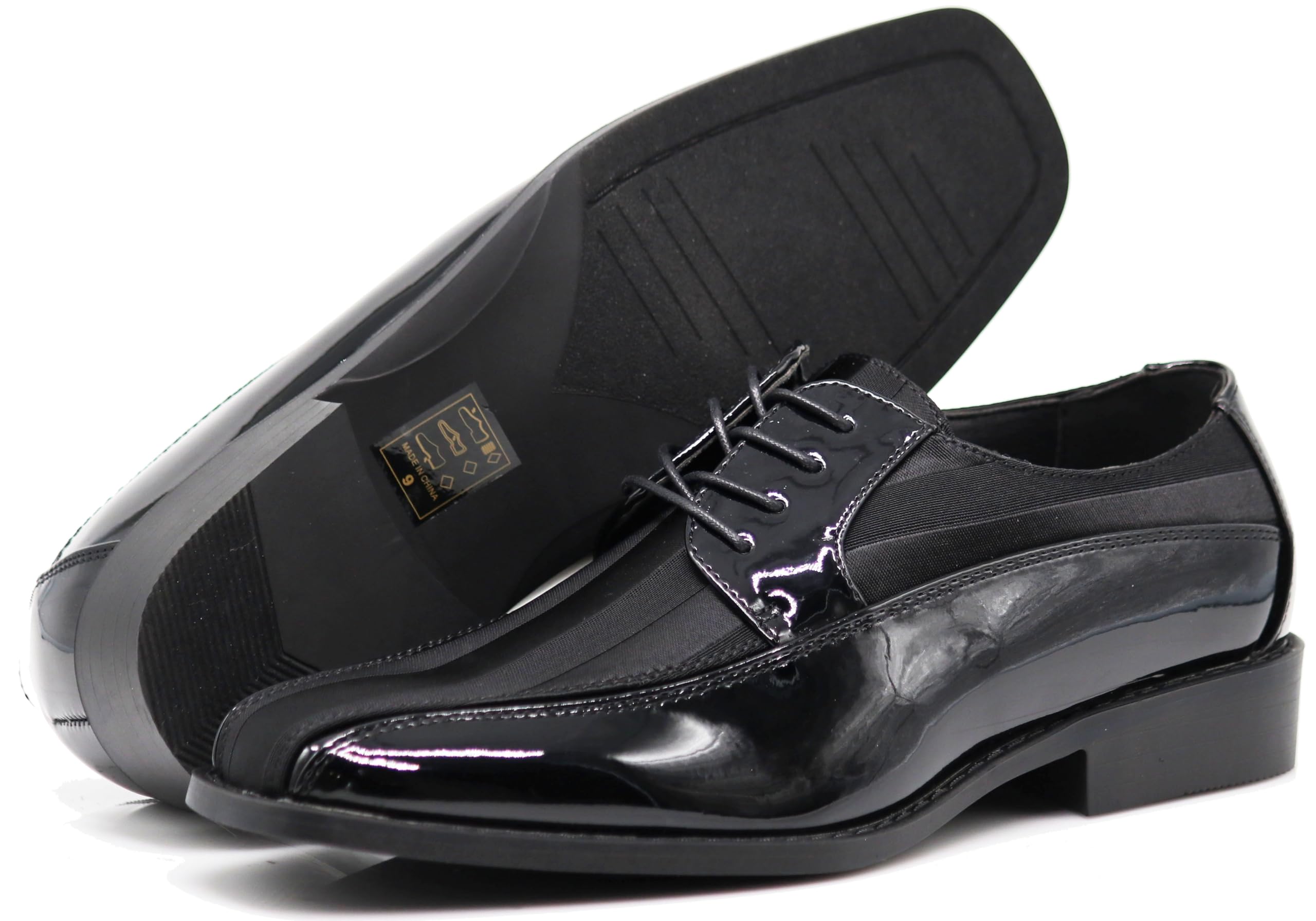 BMY Mens Striped Satin Matching Patent Upper Oxfords Formal Dress Shoes