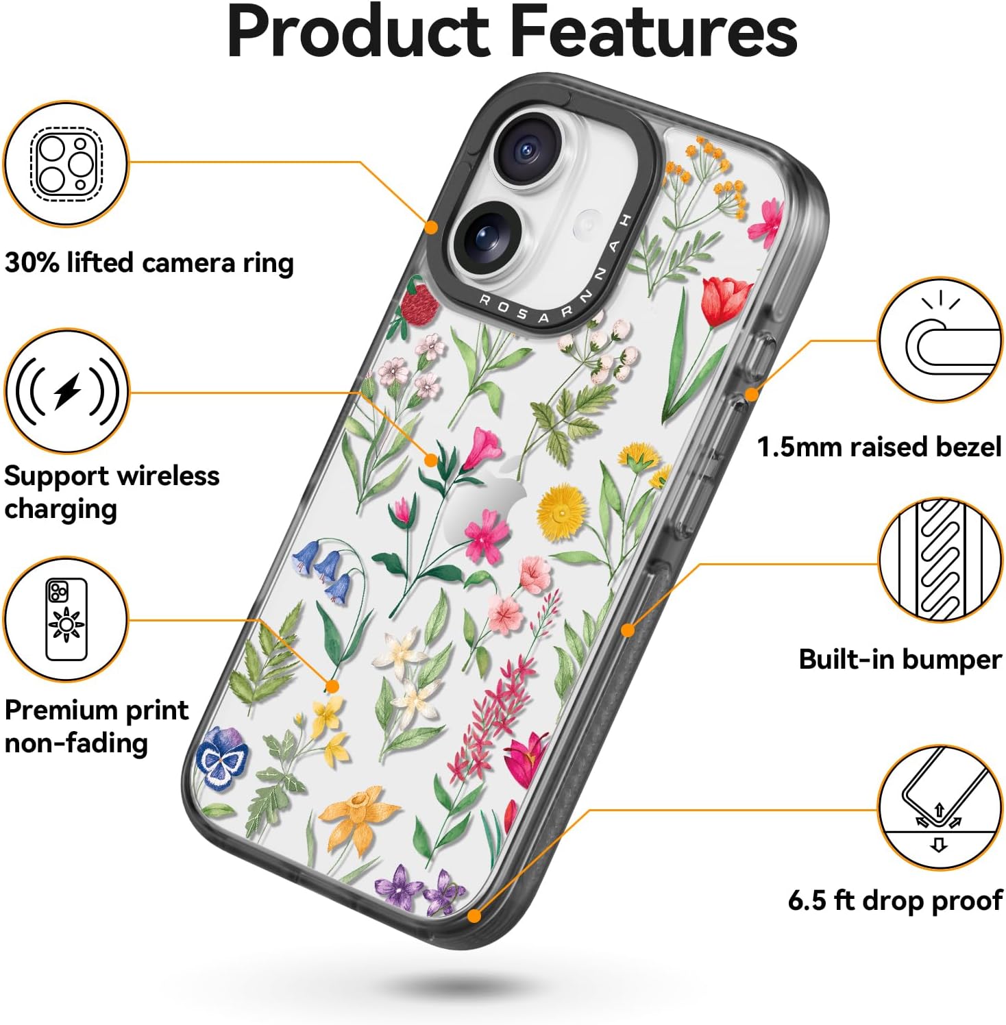 for iPhone 17 Case Cute - Durable Shockproof 6.6 ft Drop Impact Phone Case - Funny Nature Flower Design (6.3") Black - Image 6