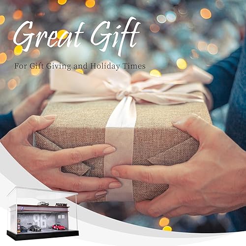 Miniatura 6 de Vitrina a escala 1/64 Diecast Parking Garage Moldel 2 neumáticos modelo de luz LED Estuche de exhibición de coches 7 plazas de estacionamiento con